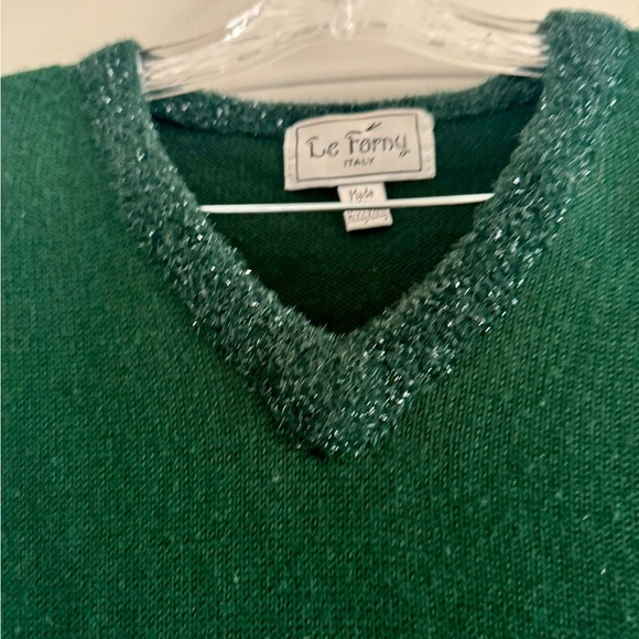 LE FARNY ITALY Women’s Green‎ Wool/Acrylic V Neck Short Sleeve Sweater-Size M/L - Picture 6 of 7